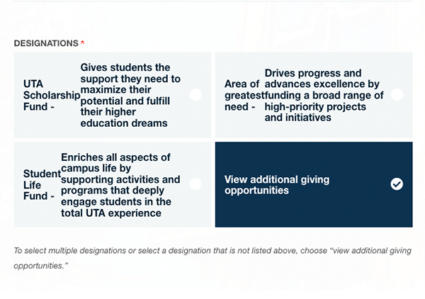 donate_page_2 Screenshot of the U T A Radio donation page showing the option to select view additional giving opportunities